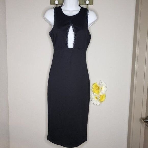 Socialite lace trim keyhole bodycon dress black size small - Picture 1 of 16